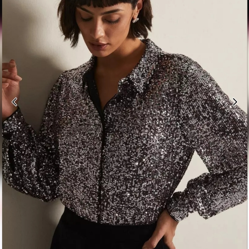 Phase Eight Medora Sequin Shirt Rose Gold